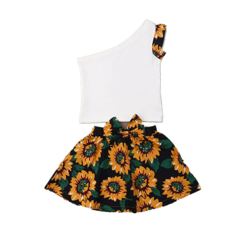 Baby Clothes Toddler Kid Girl Sunflower Sundress Sleeveless Top+Bow Skirts 2pcs Princess Skirt | Детская одежда и обувь