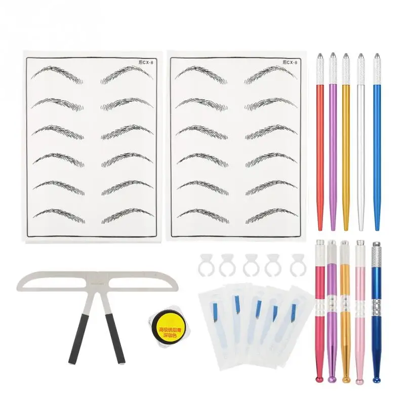 10 типов наборов для татуажа бровей ручная ручка практика кожа пигмент иглы