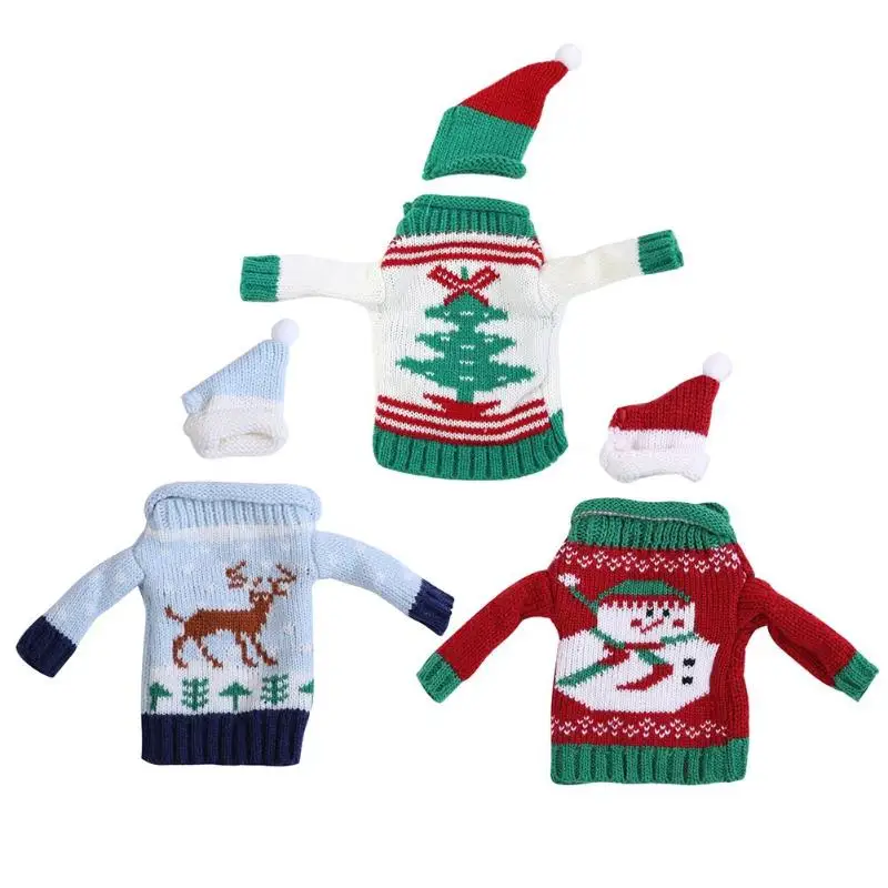 Knitting Christmas Wine Bottle Cover Set Sweater With Hat Xmas Decor | Дом и сад