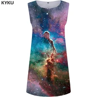 kyku galaxy dress women nebula party space 3d print colorful tank art sundress womens clothing vintage new large sizes fashion