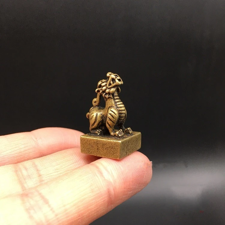Собранные китайские латунные Резные животные Kirin Seal изысканные маленькие
