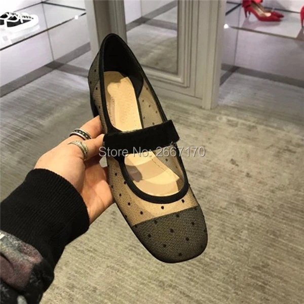 Женские туфли Mary Janes на плоской подошве Модные прозрачные с дышащей сеткой и