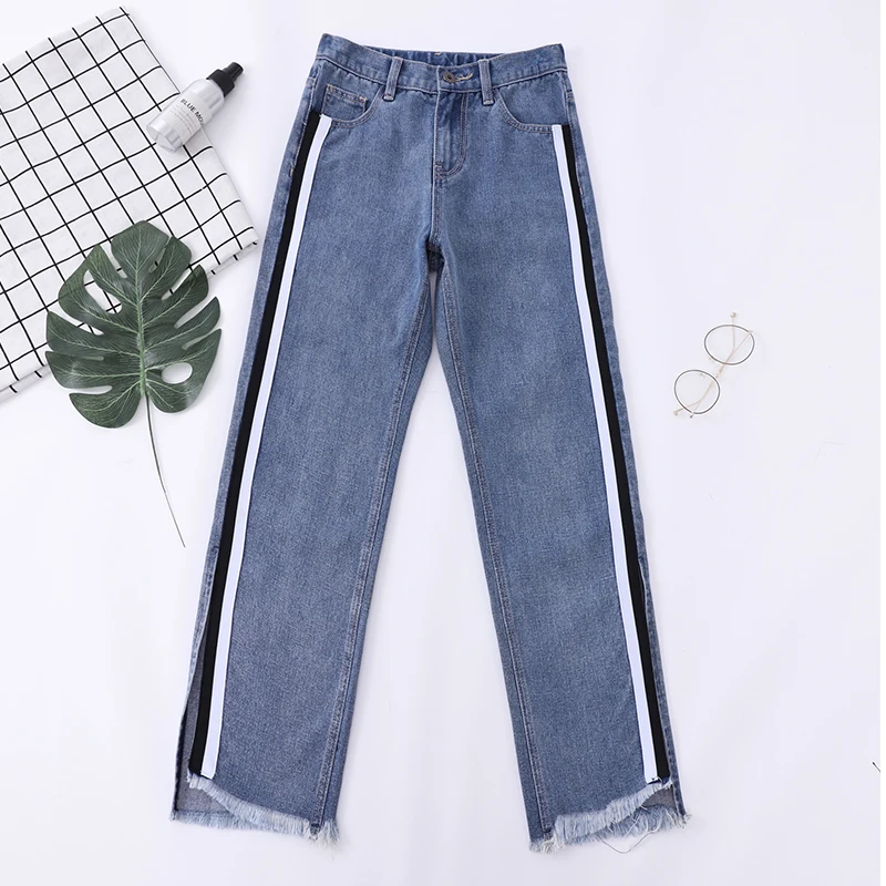 Женские джинсы с высокой талией Boyfriend Femme корейские модные прямые широкие брюки