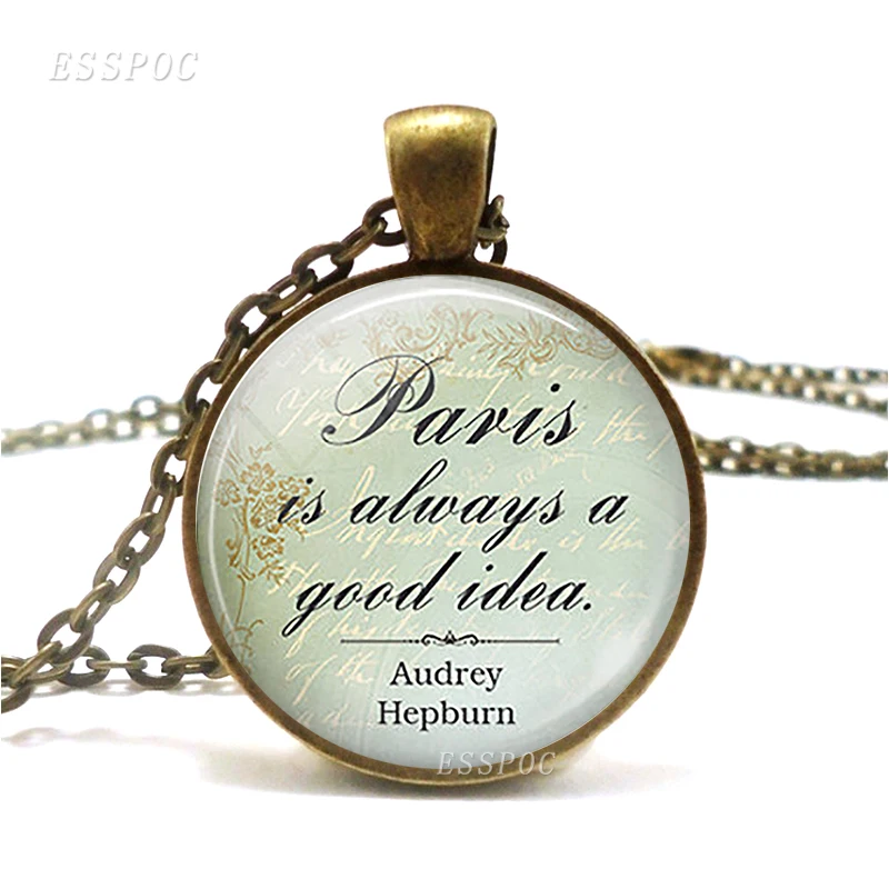 Париж всегда хорошая идея подвеска Одри Хепберн в винтажном стиле бронзовая