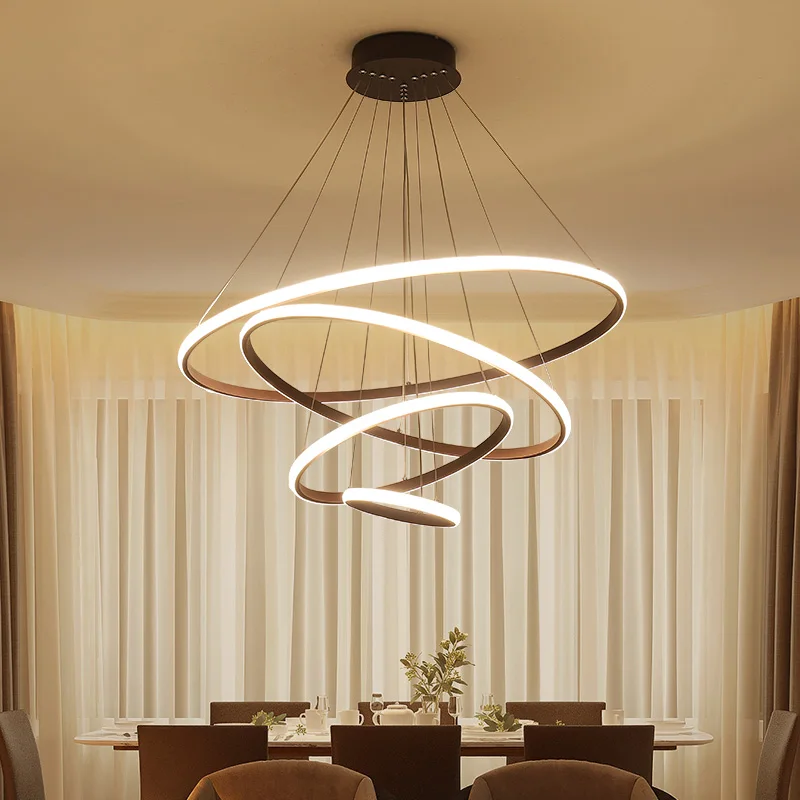 

Modern LED 1/2/3/4 Circle Rings Chandeliers Brown White Aluminum Body Chandelier For Living Room Dining room Lampara de techo