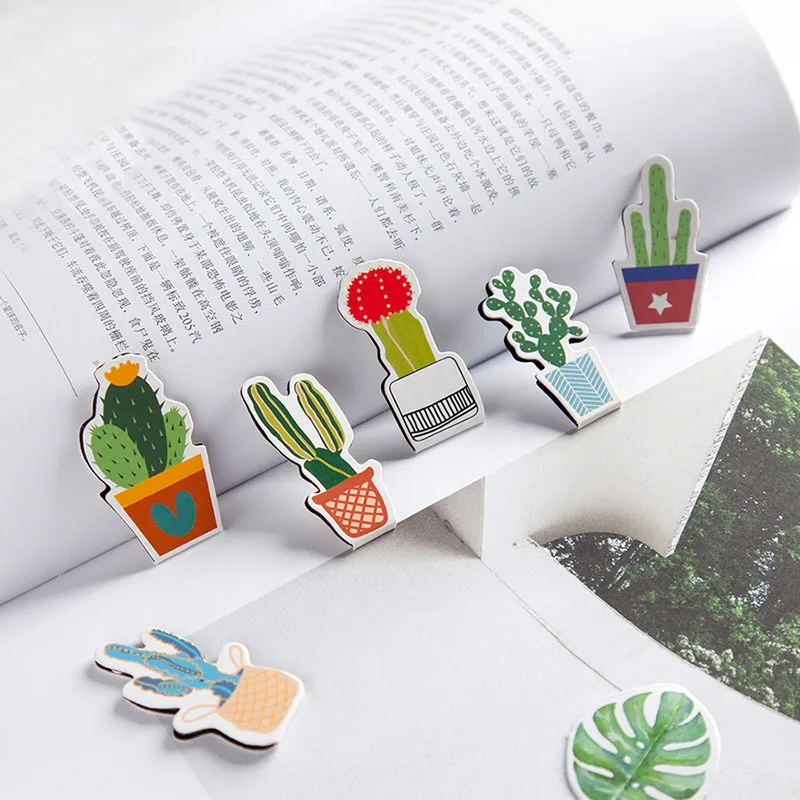 2 шт./лот магнитная закладка для зеленых растений Kawaii кактус книга отметка клип