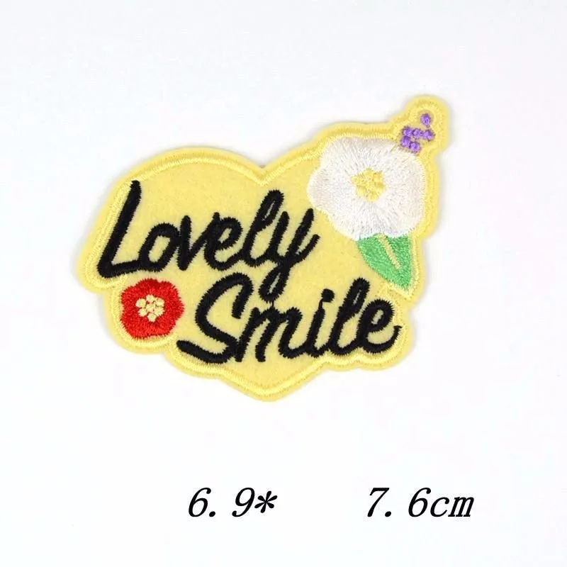 Letter Flower Embroidery Patches Iron On Applique Floral for Kids Bags Dress Clothes Cheap Lovely Smile Patchs DIY Clothing | Дом и сад