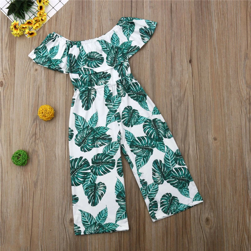Летний комбинезон для девочек с открытыми плечами оборками и принтом в виде