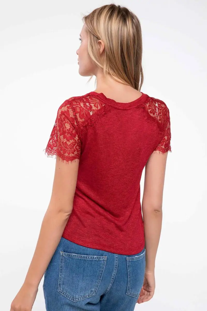 Дефакто Женские плечи кружева Деталь Slim Fit Футболка J9109AZ. 18HS. RD275 | Женская одежда