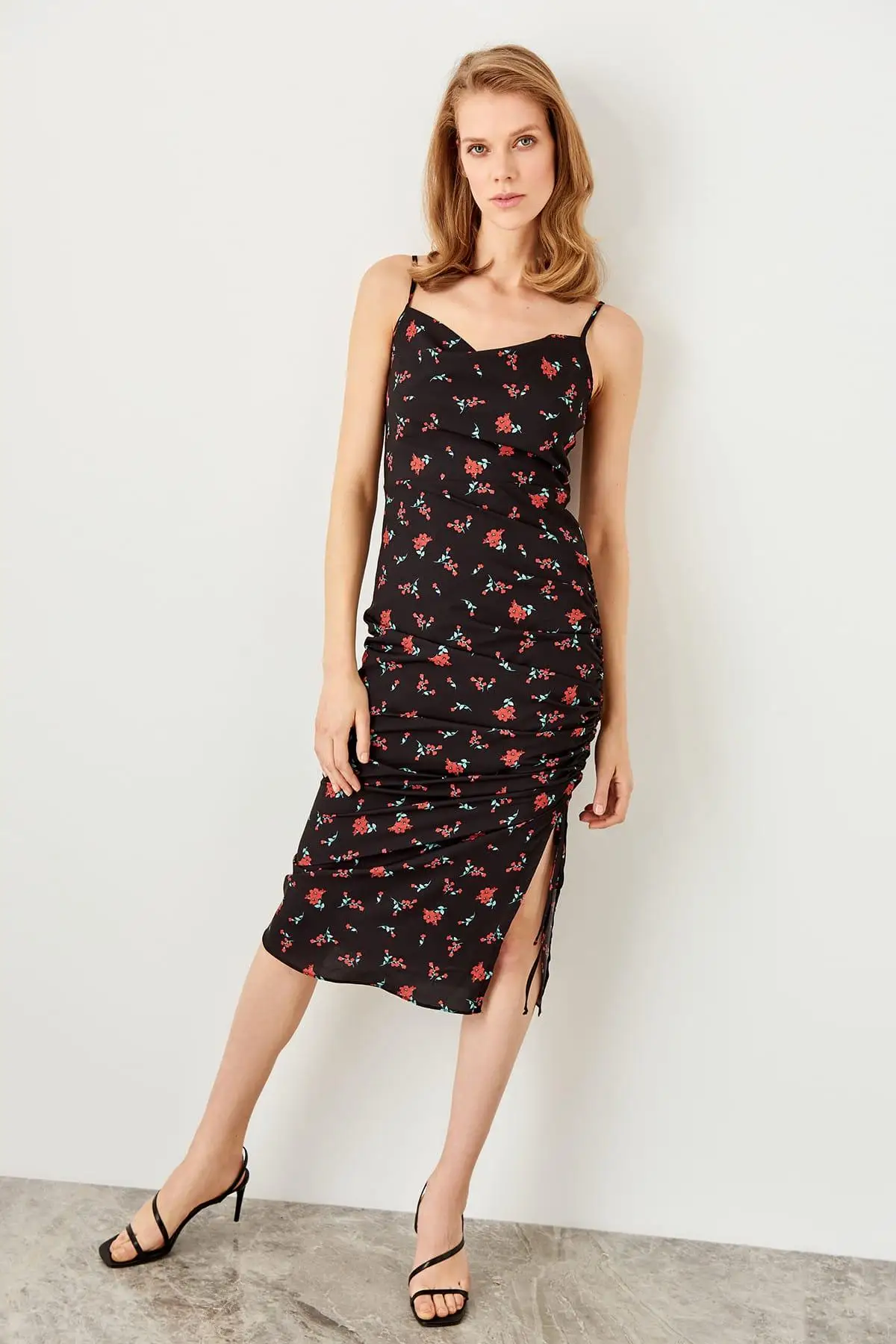 Trendyol черное платье рубашка с узором TWOSS19LJ0101|Женские платья| |