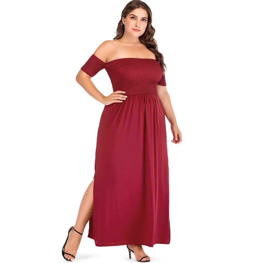 Женское платье макси с открытыми плечами и Боковым Разрезом|Женские платья| |