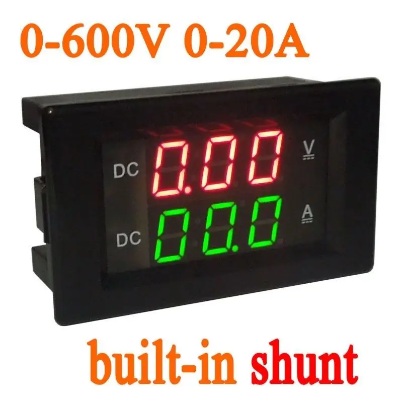 Вольтметр Амперметр DYKB 0 600V 20A DC встроенный Шунт двойной дисплей светодиодный
