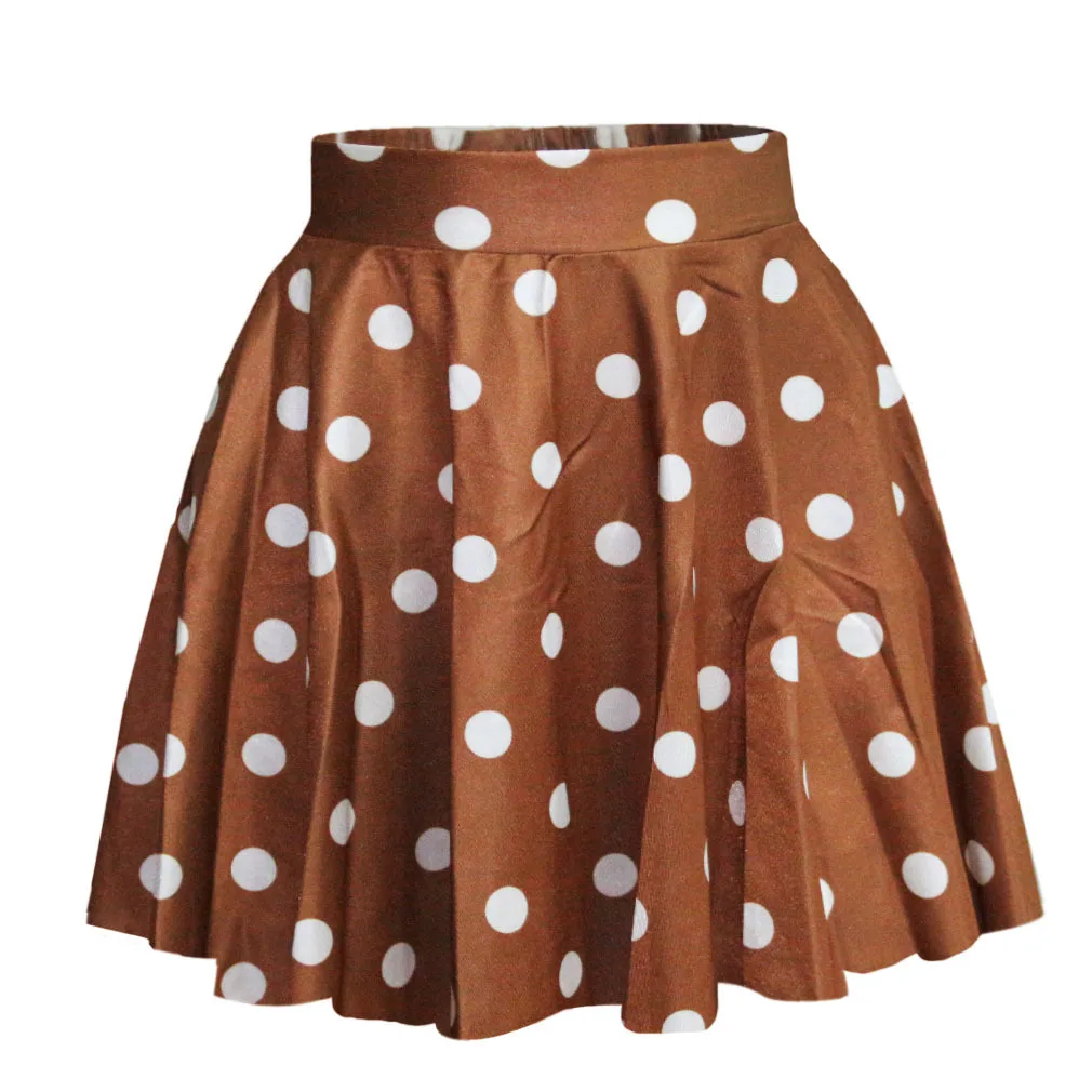 

1 piece soft Blue Red Black White Women digital print Polka Dot High Waist Vintage Skater Midi Skirt faldas mujer