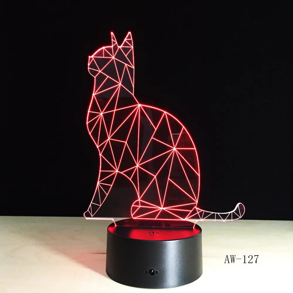 3D Benumbed Cat 7 цветов меняющийся светодиодный ночник Иллюзия настольная лампа