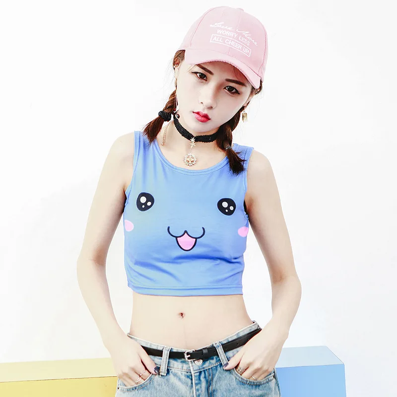 Женский костюм для косплея в стиле Харадзюку короткий топ с кристаллами майка