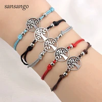 12 pcs antique silver color tree of life shape alloy charm bracelet cord bangle for women men fashion jewelry with birthday