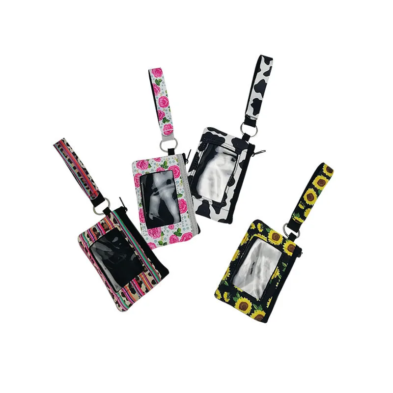 5pcs New Arrival 4 Style Neoprene Card Pocket Keychain Mini Woman Change Handbag With Pvc Window | Дом и сад