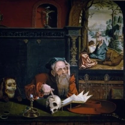 Saint Jerome in Meditation by Quinten Metsys I (около 1465 1530) Private Collection Poster Print (18x24)| |