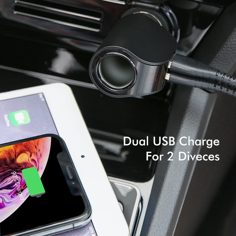 Автомобильное зарядное устройство FLOVEME Dual USB для телефона с цифровым дисплеем