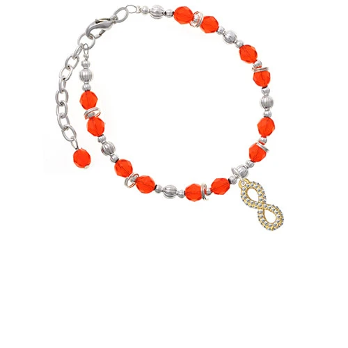 Goldtone Crystal Infinity Sign Orange Beaded Bracelet |