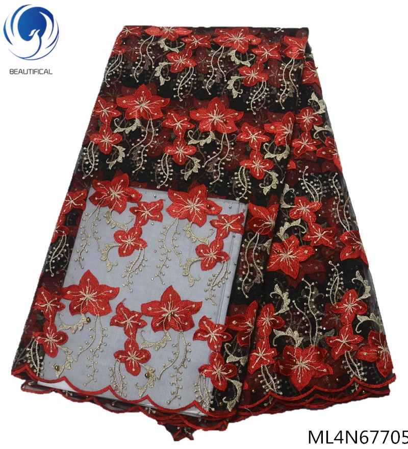 Beautifical lace material mesh fabric embroidery french tulle with flower beads 5 yards per piece ML4N677 | Дом и сад