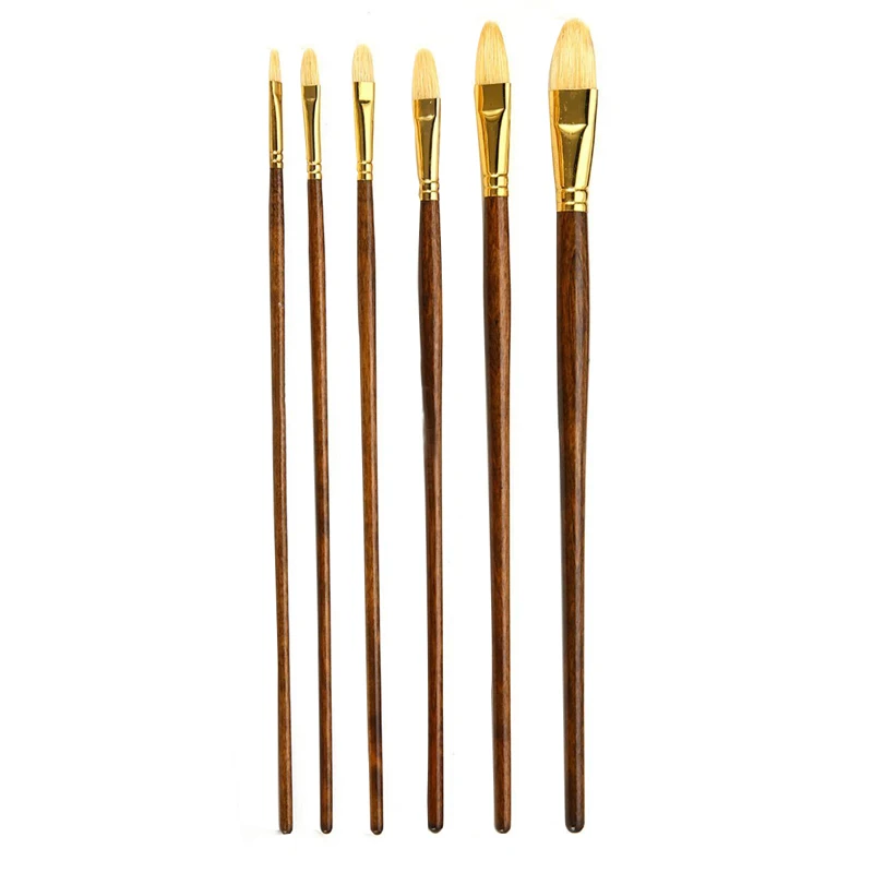 

6pcs/set Paintbrush Bristle Hog Hair Wooden Handle Painting Tool Oil Paint Brush Acrylic Drawing Brushes Art Supplies 28~32cm