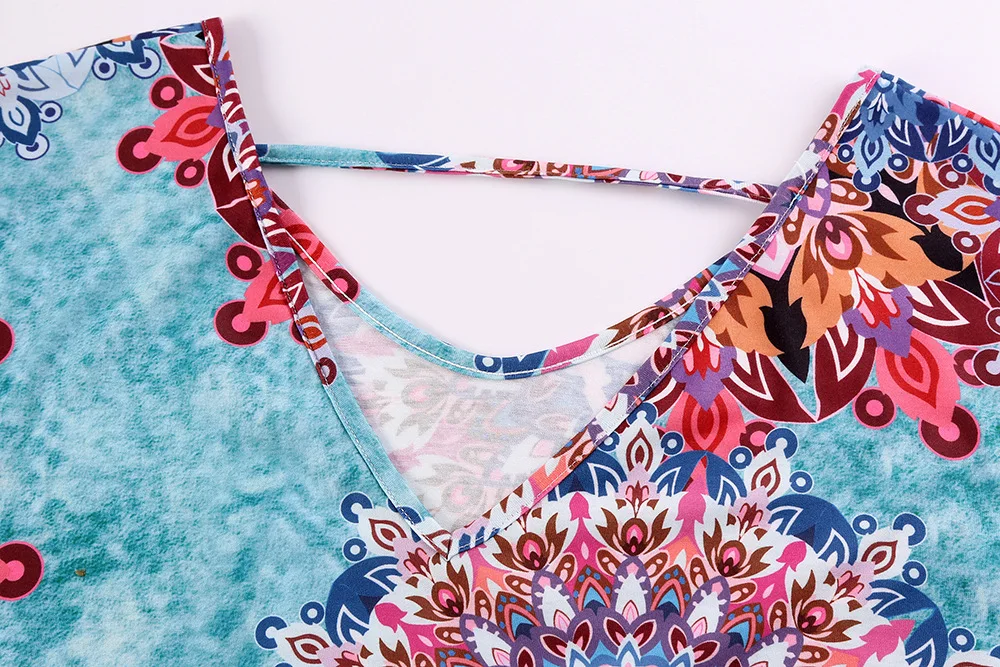 Женское трикотажное длинное платье Boho черное пляжное с короткими рукавами и