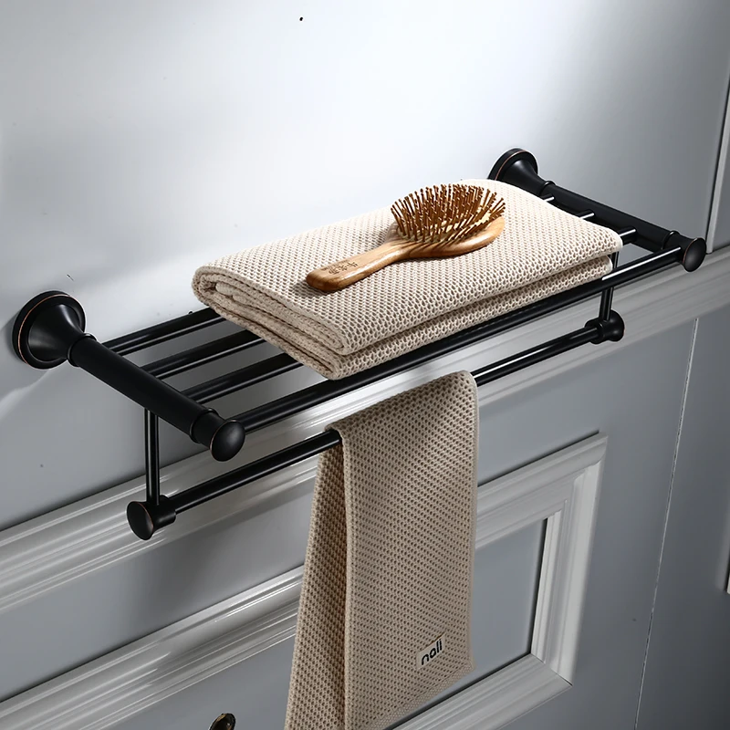 Towel Racks Brass Made BathroomTowel Rack with Shelf Movable Black Holder Double Bathroom Accessories | Обустройство дома