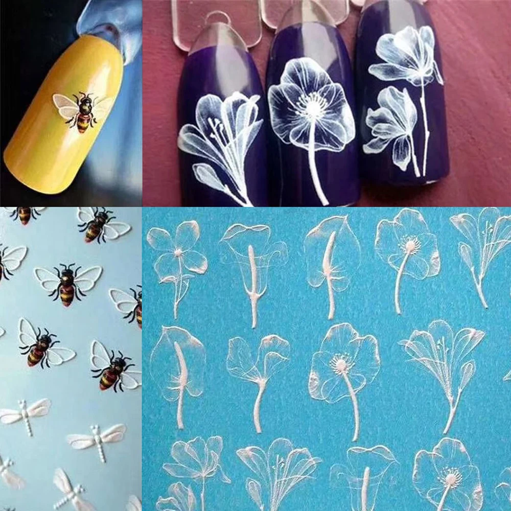 Фото 1 лист переводные наклейки для ногтей 6D милые животные Фламинго Пчела и цветочный