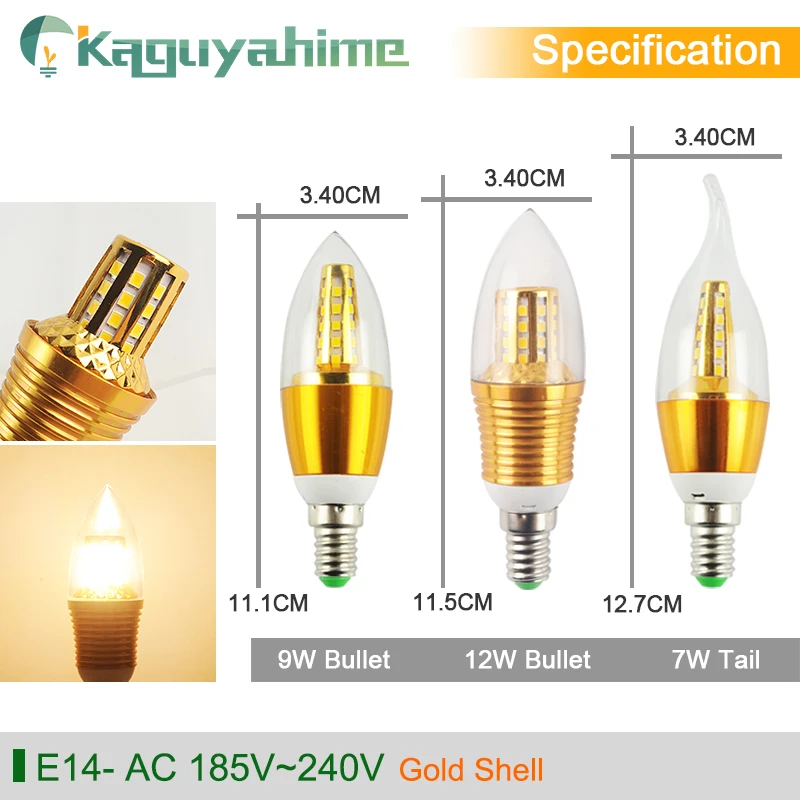 Kaguyahime светодиодный лампы в форме свечи E14 220V 5W 9W 12W Гостиная светодиодные
