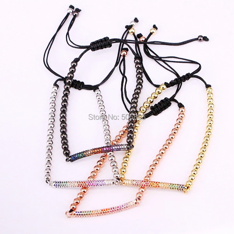 

6PCS ZYZ-B7200 Full of Rainbow CZ Stone Chain Charm bracelet thick bar bracelet Braiding Women Macrame Bracelet CZ Jewelry