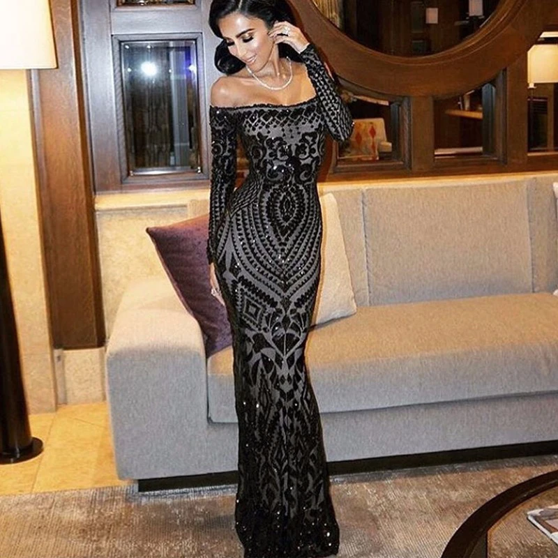 Женское облегающее платье с открытыми плечами Slaygirl Клубное длиной до пола