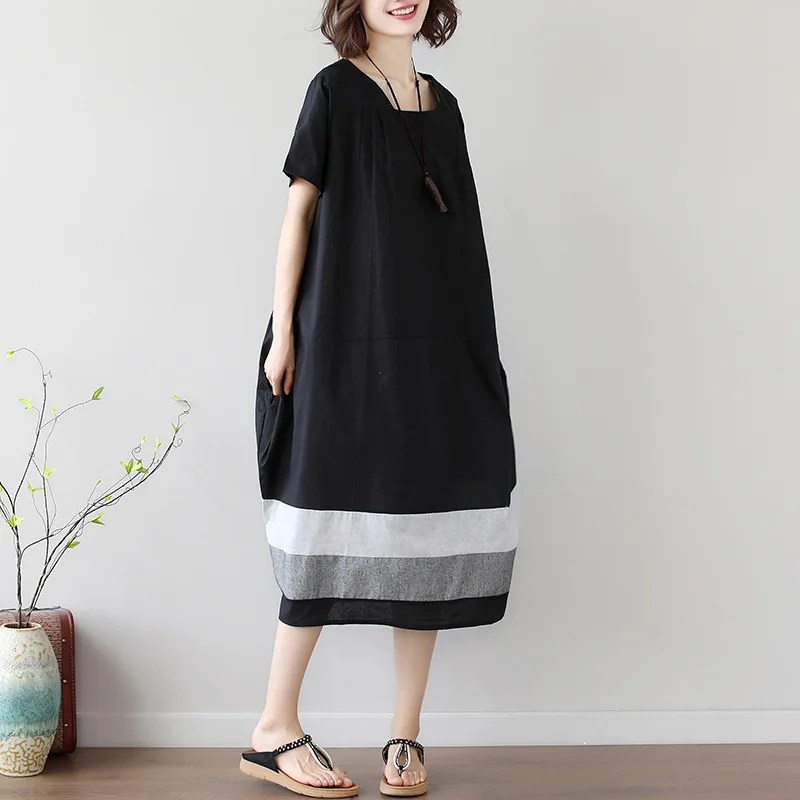2019 Suit-dress Summer New Dress Cotton Short Sleeve Longuette Woman Party Vestidos | Женская одежда