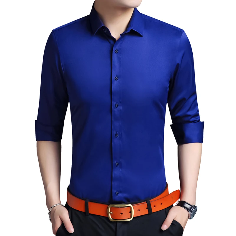Royal Blue Long-Sleeved Shirt Men Autumn Large Size S-5XL Shirt Mens Small Stretch Multi-Color Selection Male Top