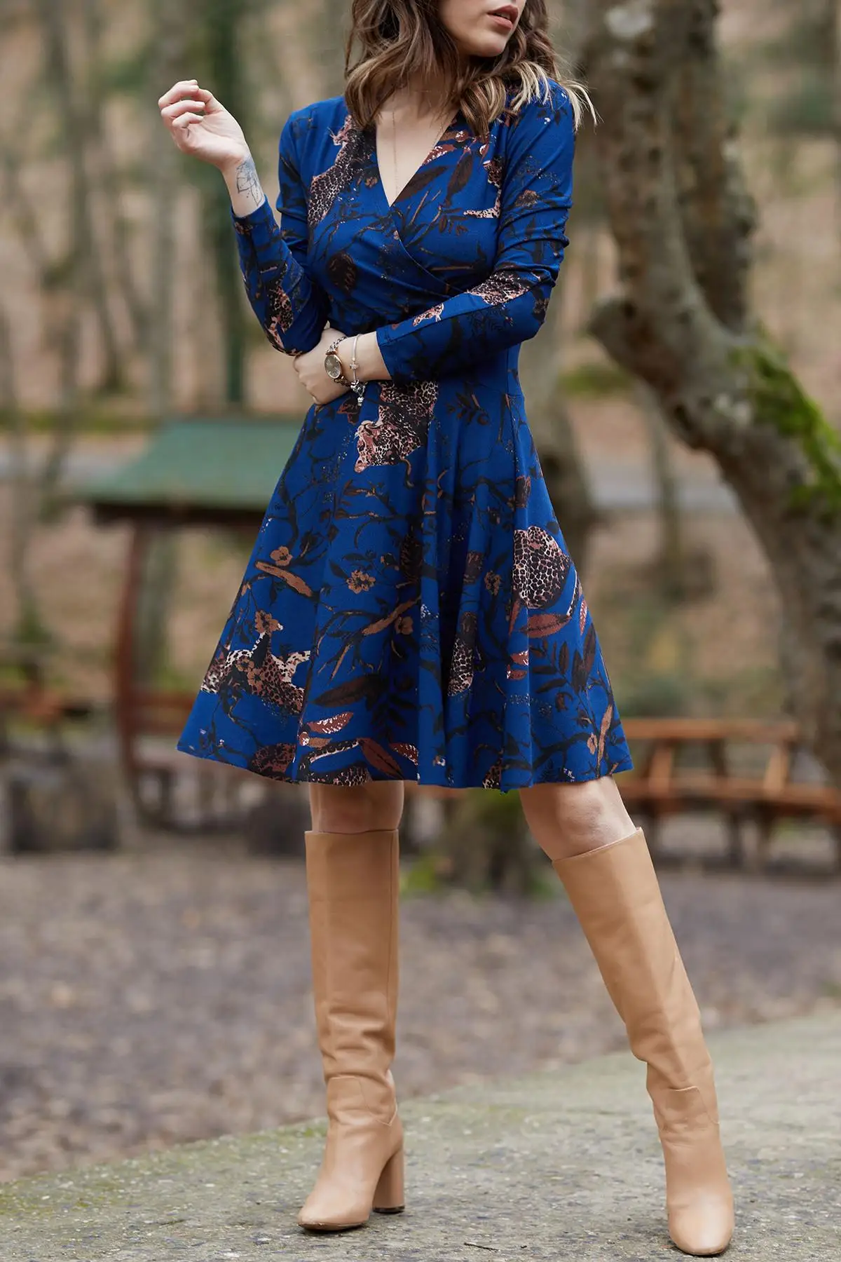 Xhan женское двубортное платье с узором 9KXK6-40525-14 | Женская одежда