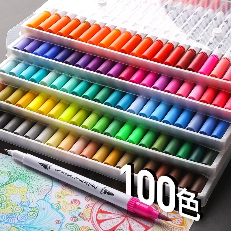 

12/24/36/48/60/80/100 PCS Colors FineLiner Art Marker Drawing Painting Watercolor Brush Pen Dual Tip Art Markers School Supplies