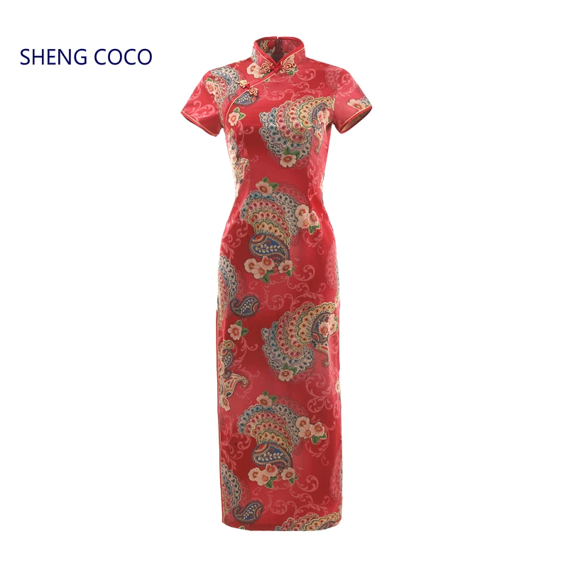 Китайские платья SHENG COCO шелковое платье Ципао с красными цветами китайское