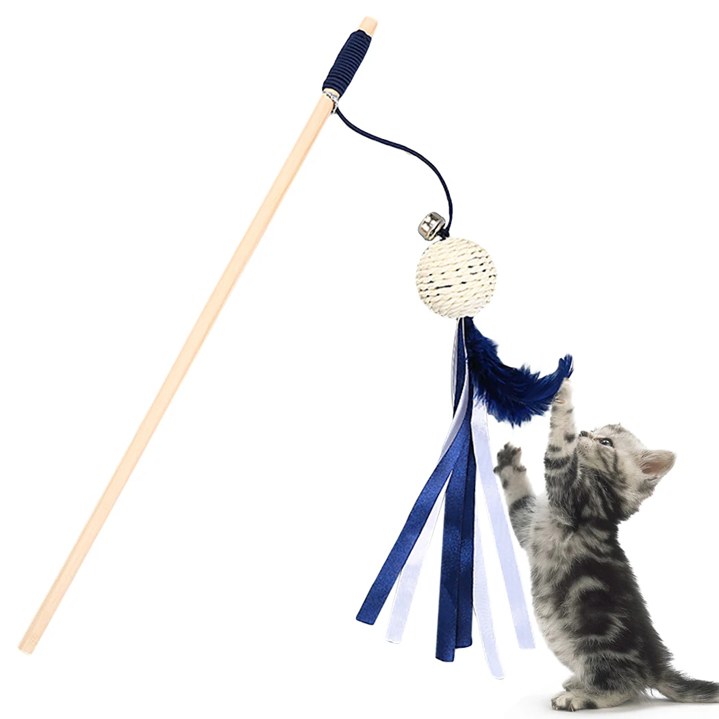 

New Cat Wood Rod Funny Cat Stick With Bell Feather Paper Rope Ball Toy Pet Interactive Toy Supplies