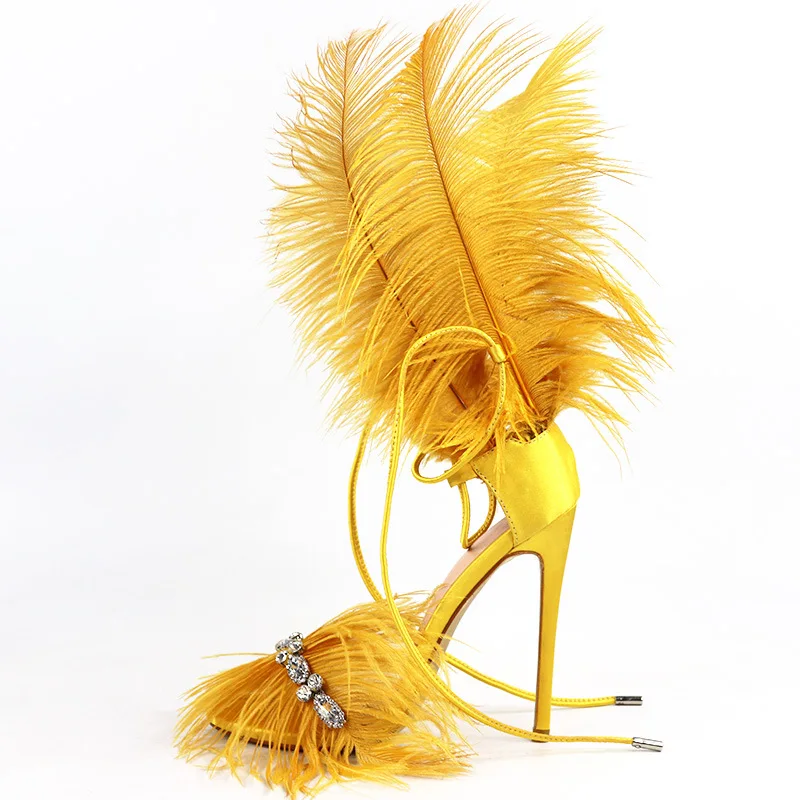 

Moraima Snc 2019 New Fashion Woman T-stage Show Candy Color Fashion Shoes Feather Decor Lady Party Sandals Amazing Stilettos