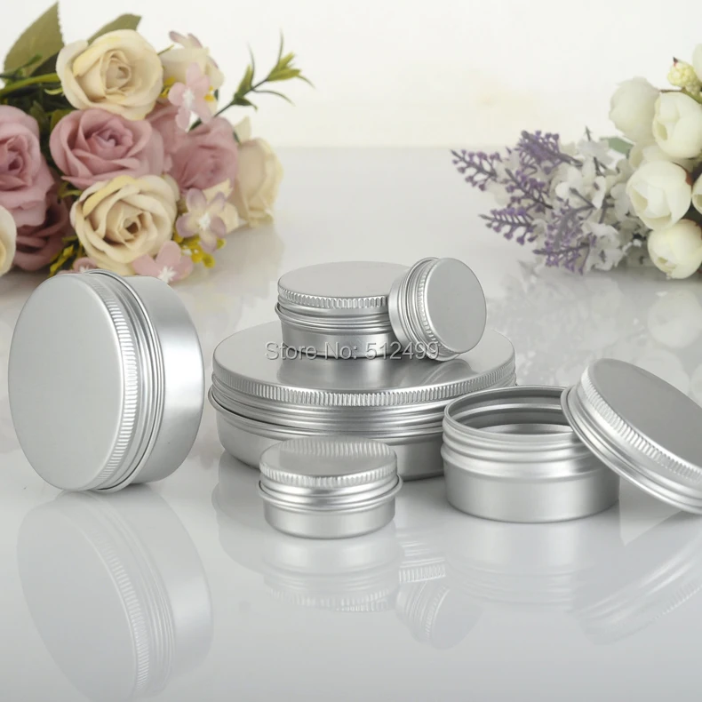 

5ML/10/15/20/30/40/50g refillable box empty round aluminum metal tin cans bottle with lids,cosmetic cream box DIY aluminum jar