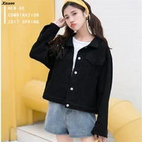 new 2018 spring autumn women denim jackets casual letter printed coat female jean jacket outerwear basic coats white black xnxee