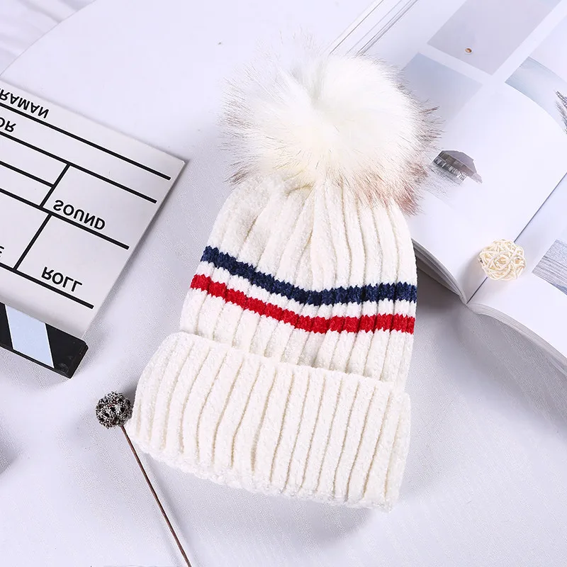 1 шт. женские вязаные шапочки шапки 2018 зимние модные в полоску сращивающиеся
