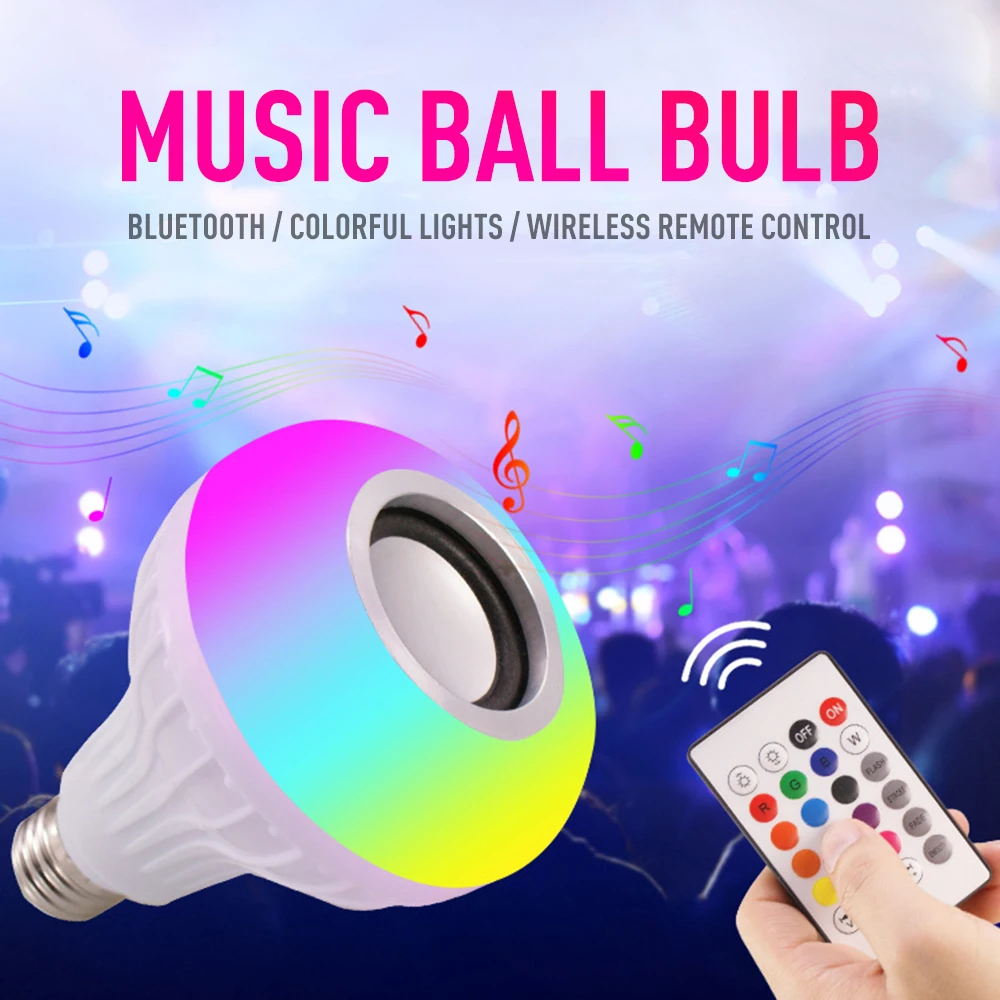 E27 Беспроводной Bluetooth Динамик 12 Вт RGB Шарообразная светодиойдная лампа умный