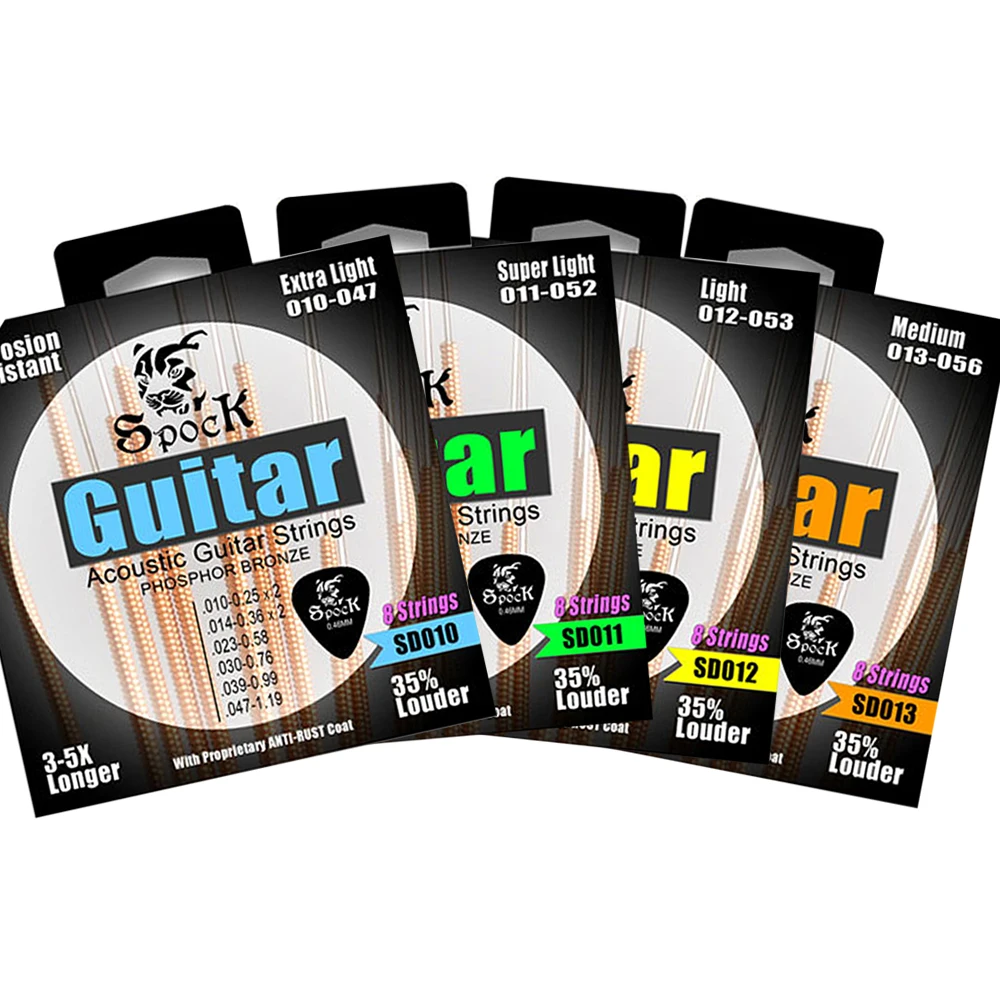 

Spock Acoustic Guitar Strings with Extra E-1st B-2nd Strings and Guitar picks Plated High Carbon Steel Core Phosphor Bronze