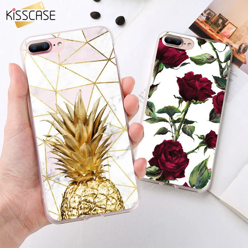 Чехол KISSCASE с ананасом для iPhone X XS 7 8 PLus чехлы рисунком розы 5S SE 5 6 6S Plus на заднюю