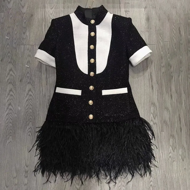 TWOTWINSTYLE женские платья для женщин Стенд воротник короткий рукав хит цвет