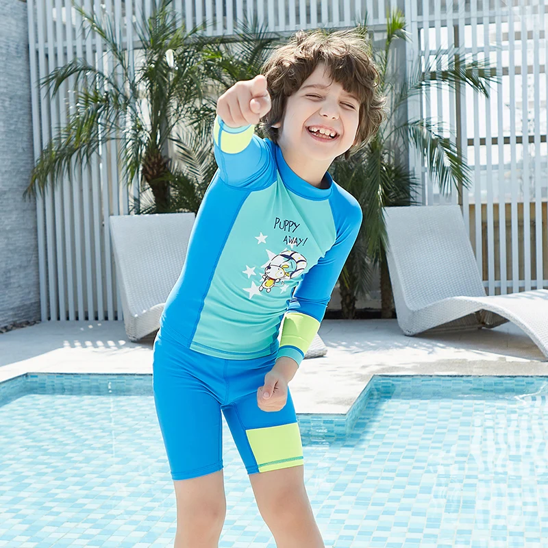 Купальник для мальчиков и девочек детская пляжная футболка с длинными рукавами