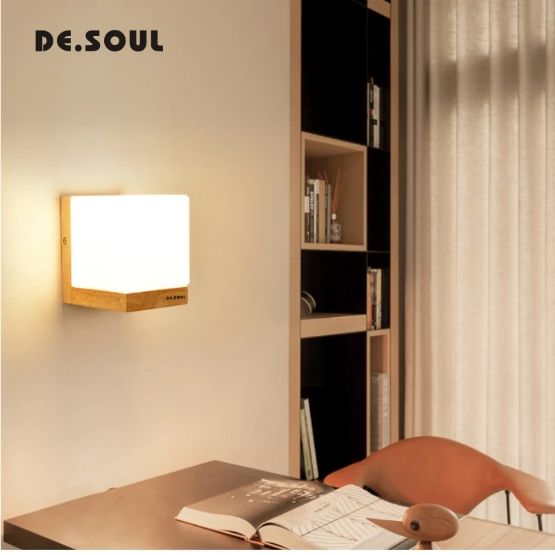 DE.SOUL Nordic Wall Lamp Simple Modern Sconce Living Room Stairs Bedroom Bedside Creative AisleSolid Wood Lamps | Лампы и освещение