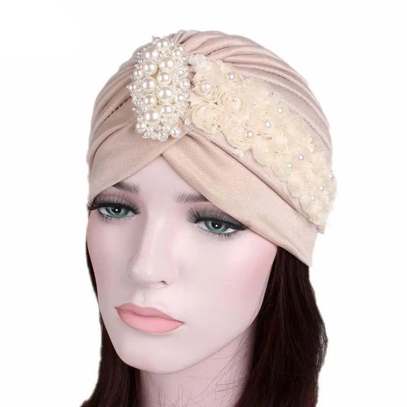 Новинка женская шапка-тюрбан с жемчугом цветочным рисунком мусульманская