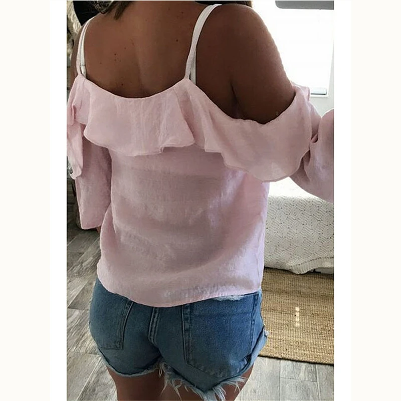 Женская блузка с открытыми плечами белая оборками летняя коротким рукавом